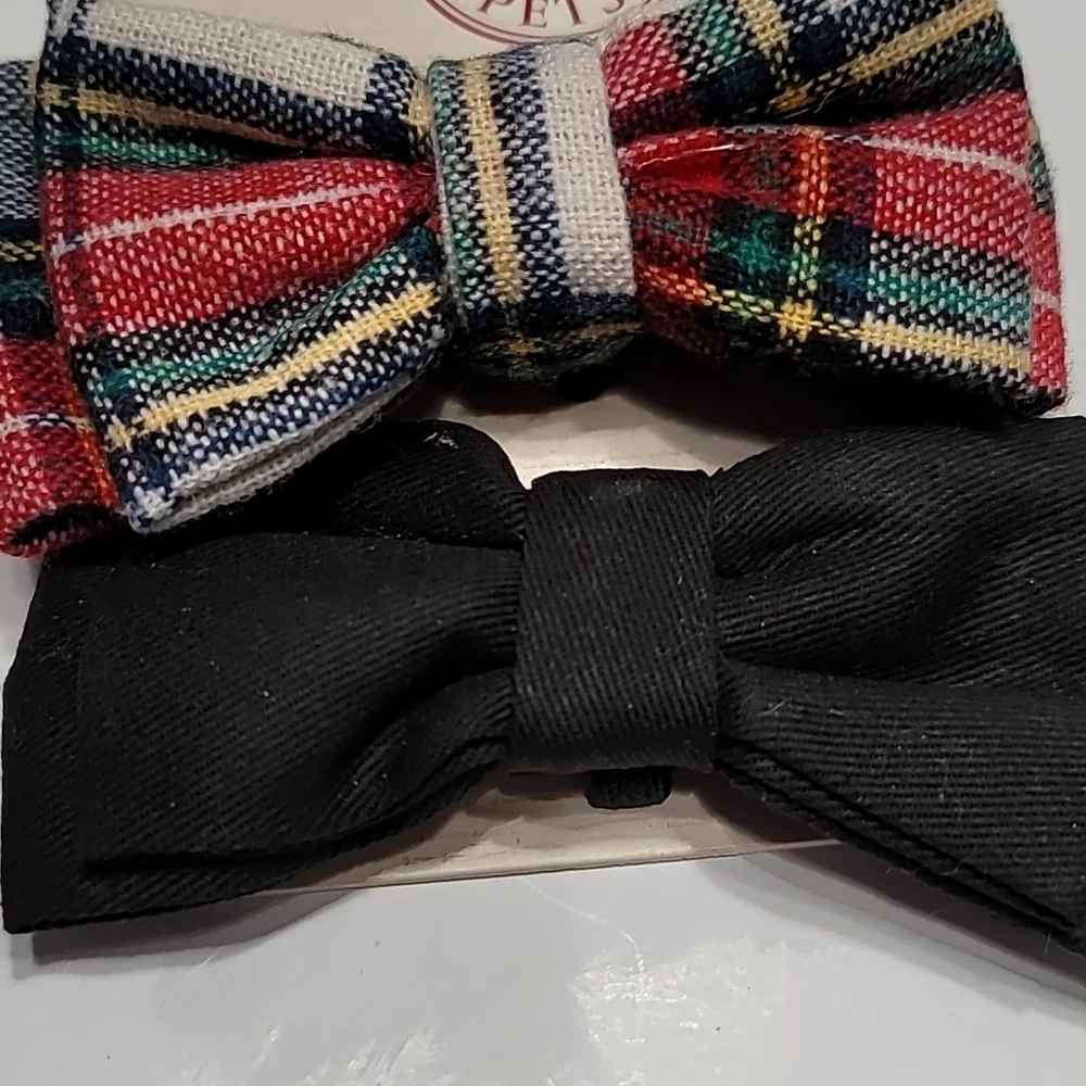 Pet Bow Ties - Red, Cream, Black Plaid Bow ‎ Tie and Black Bow Tie - set #1